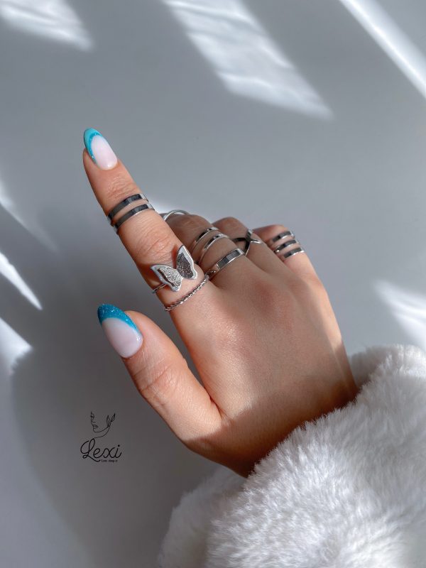 پک انگشتر زنانه نقره‌ای مینیمال با طرح پروانه