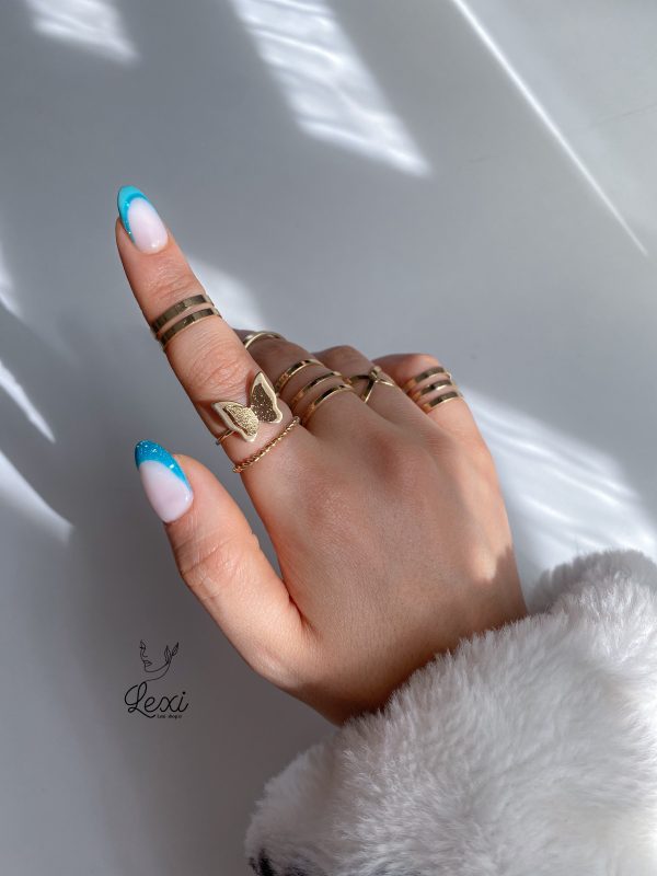 پک انگشتر زنانه نقره‌ای مینیمال با طرح پروانه