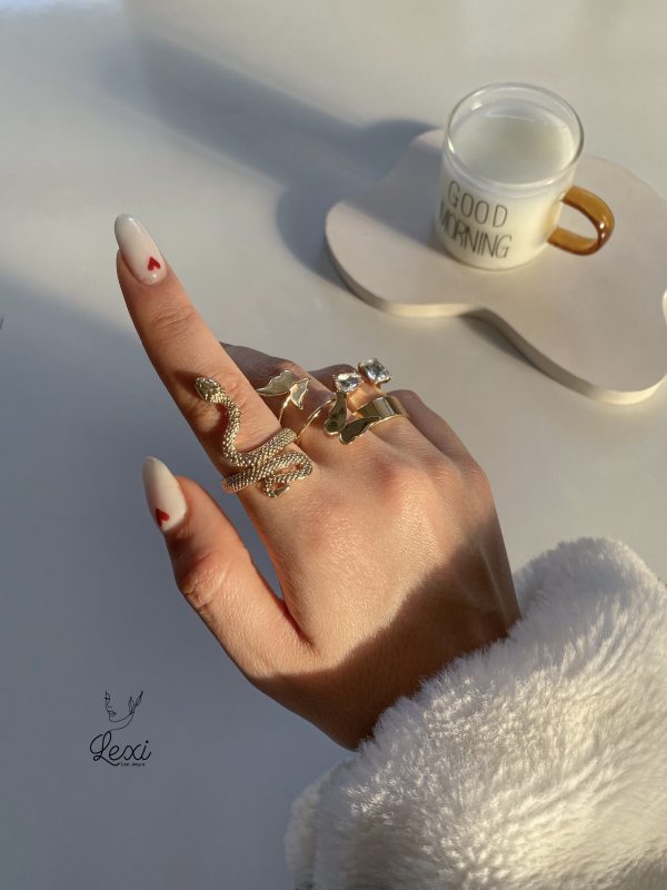 پک انگشتر زنانه با طرح مار و پروانه