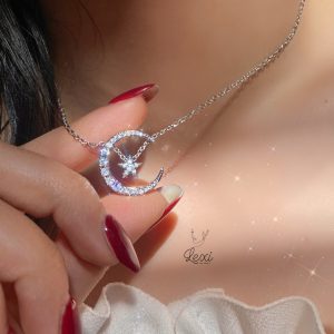 پلاک و زنجیر زنانه مدل ماه و ستاره نگین‌دار – FASHION JEWELRY